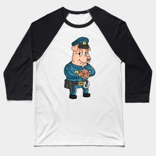 police pig eating a donut, cartoon. Baseball T-Shirt